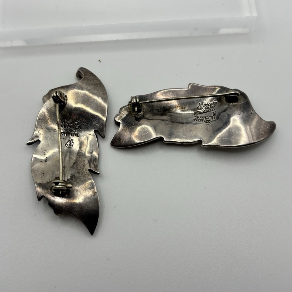 Vintage Tasco Designer Maricela Floral Leaf Sterling Silver Brooch Pin Set Of 2 - Picture 5 of 15